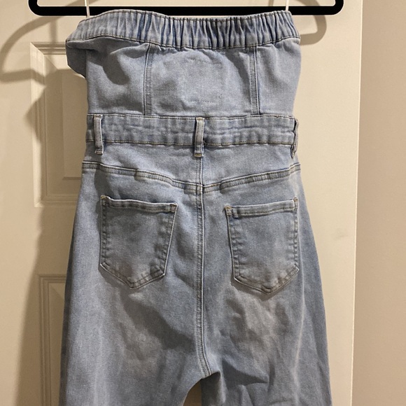 Tube top long pants denim jumpsuit - Picture 4 of 8
